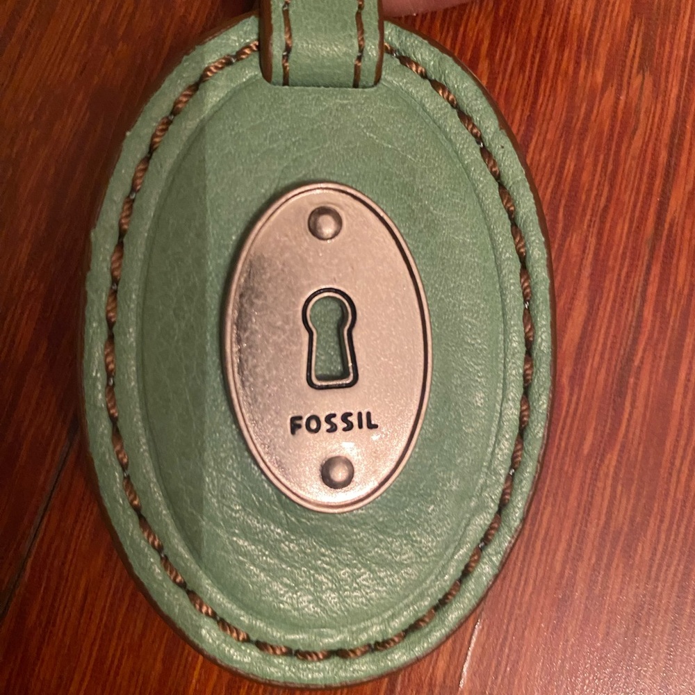 FOSSIL Silver Metal Teal Blue Embossed Leather Key Chain - Picture 4 of 4